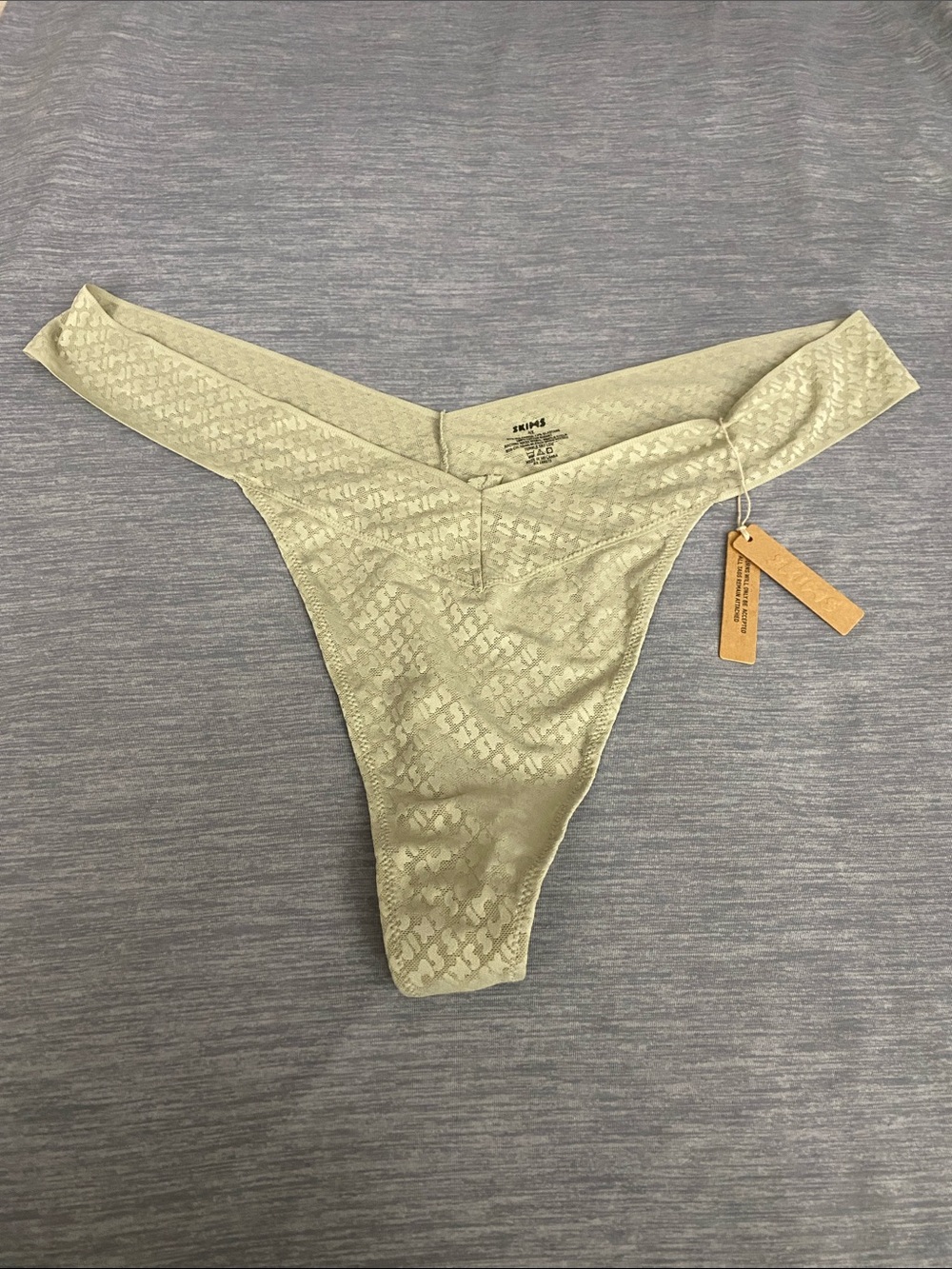 3/$30 SKIMS Lace-Effect Thong in Light Sage